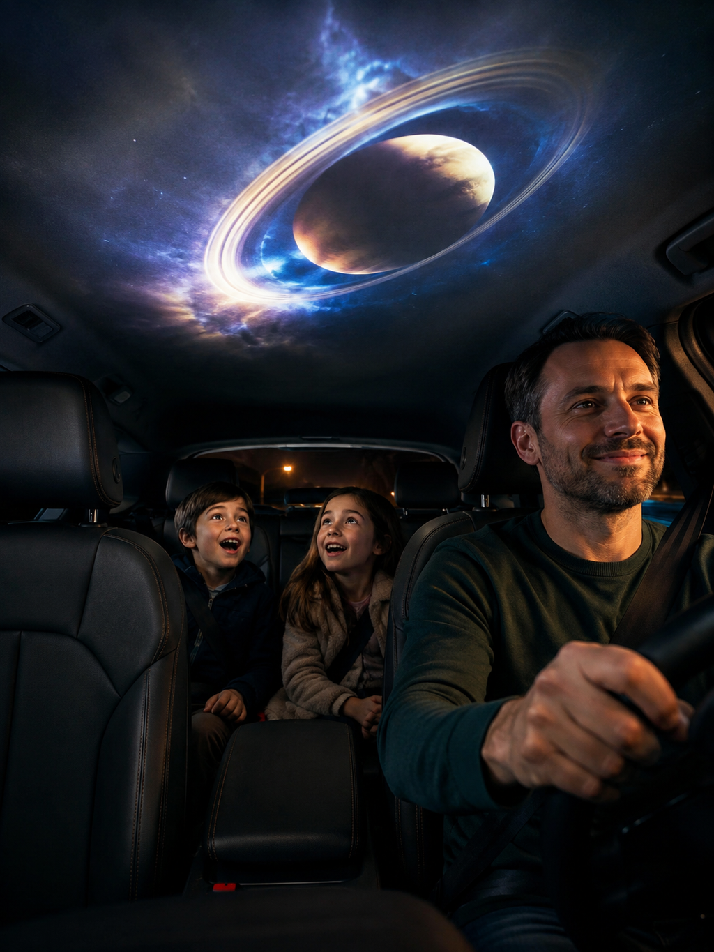 Proyector de galaxia decorando un espacio con efecto de nebulosa y estrellas